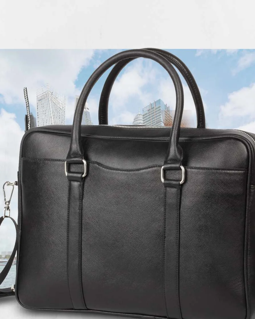 Black leather executive laptop bag