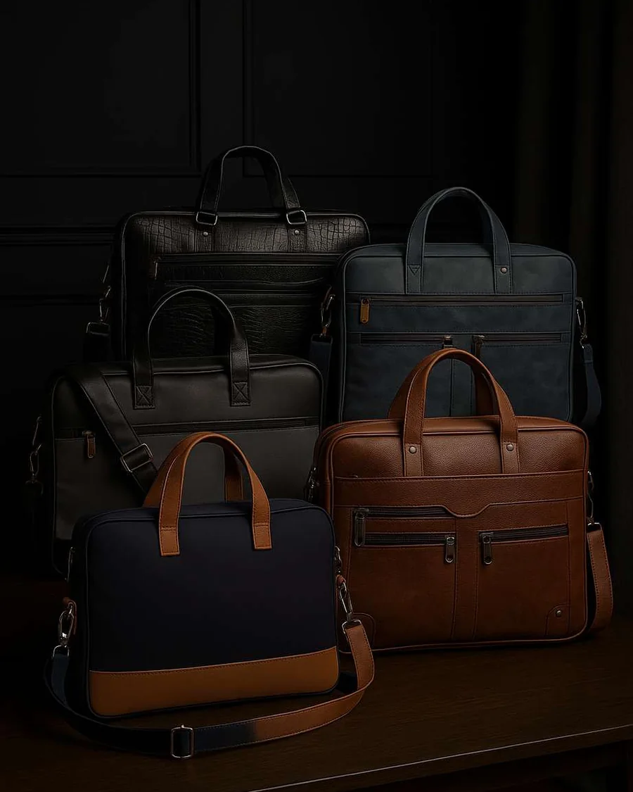 Leather and PU laptop bags and briefcases in brown, black and navy